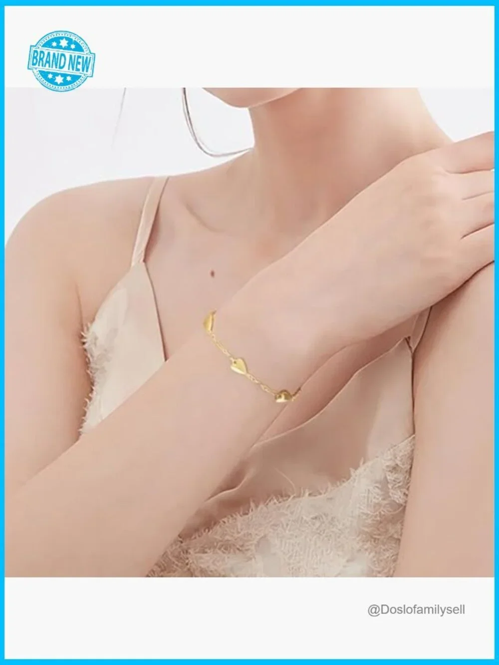 14K Gold Heart Charm Bracelet Elegant Classic Link Chain Lobster Clasp